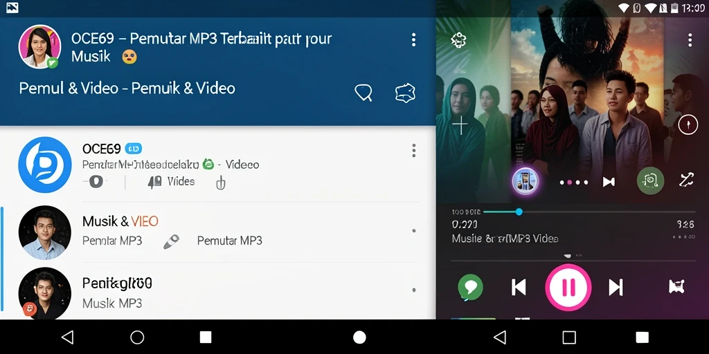 Tampilan antarmuka aplikasi OCE69 untuk pemutar MP3 yang menarik dan ramah pengguna.