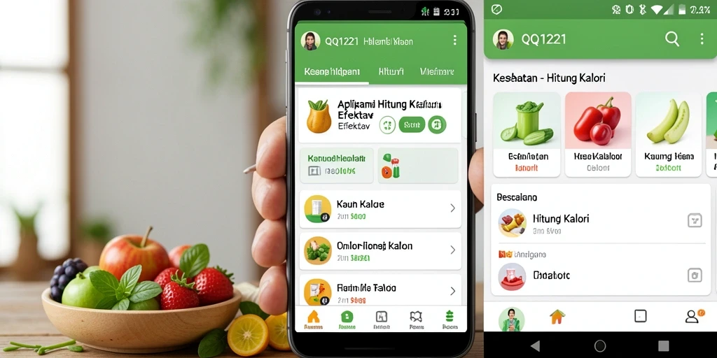 Antarmuka pengguna QQ1221 yang sederhana dan fungsional dalam menghitung kalori.