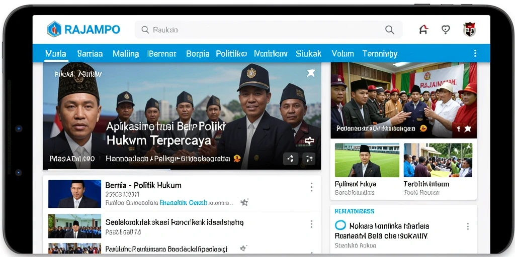 Tampilan antarmuka RAJAMPO menampilkan berita hukum dan politik terbaru.